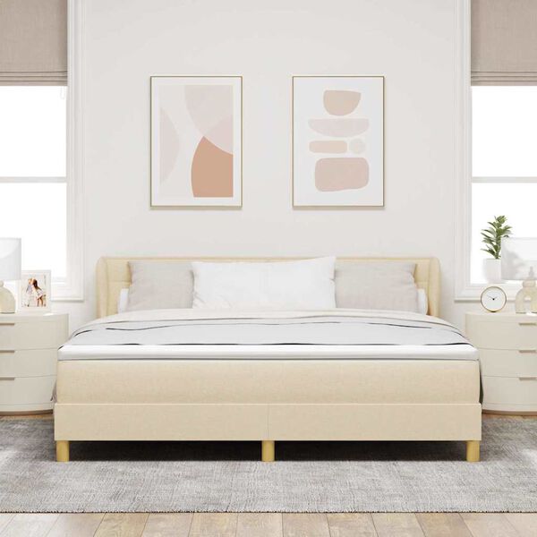 vidaXL Lit &agrave; ressorts avec matelas Cr&egrave;me 180 x 200 cm tissu