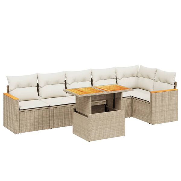 vidaXL Salon de jardin avec coussins 7 pcs beige r&eacute;sine tress&eacute;e