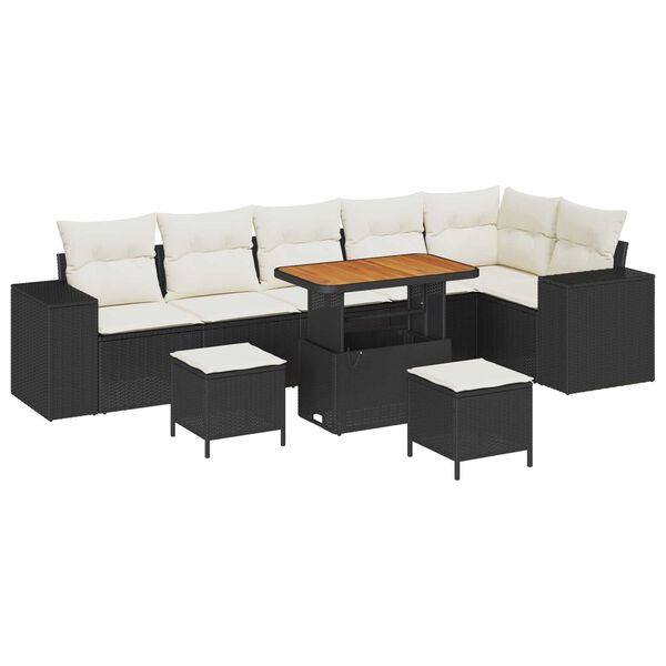 vidaXL Ensemble de canap&eacute; de jardin avec coussin 9 pcs Noir polyrotin