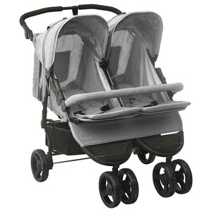 vidaXL Poussette &agrave; deux places Gris clair Acier