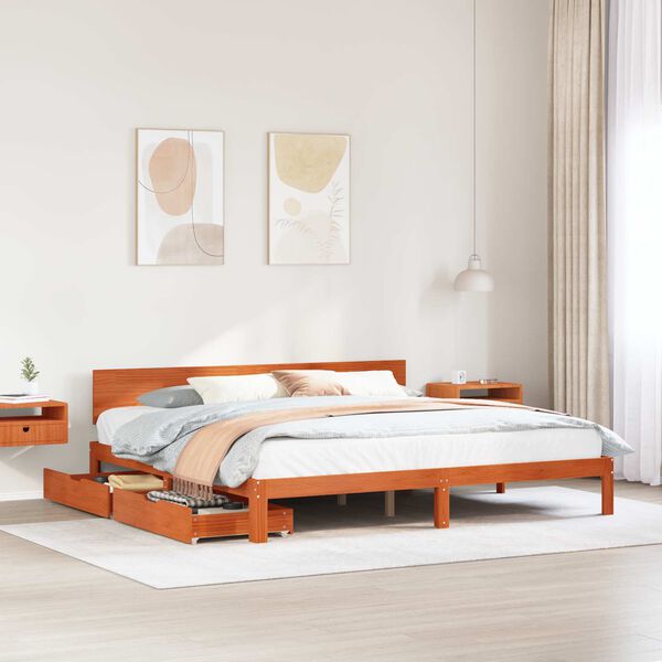 vidaXL Cadre de lit Cire marron 180 x 200 cm Bois de Pin Massif