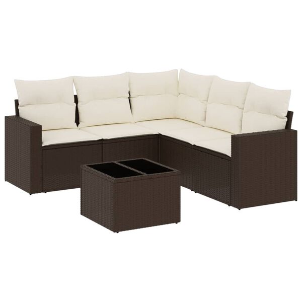 vidaXL Salon de jardin avec coussins 6 pcs marron r&eacute;sine tress&eacute;e
