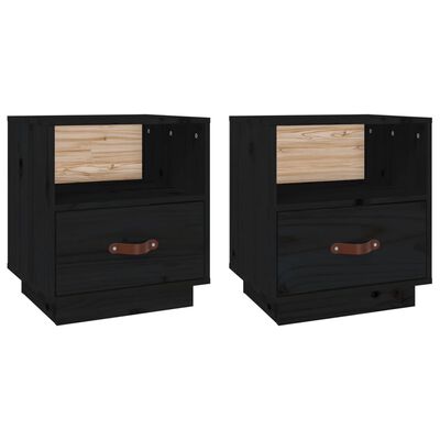 vidaXL Tables de chevet 2 pcs Noir 40x34x45 cm Bois de pin massif