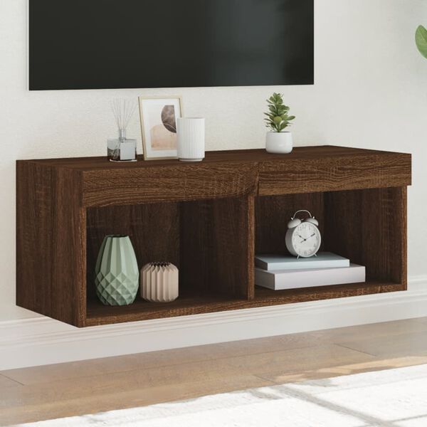 vidaXL Meuble TV avec lumi&egrave;res LED ch&ecirc;ne marron 80x30x30 cm
