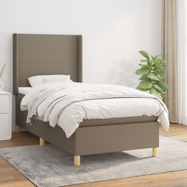 vidaXL Sommier &agrave; lattes de lit avec matelas Taupe 90x190 cm Tissu