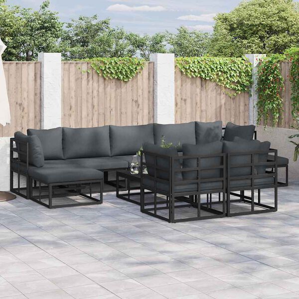 vidaXL Ensemble de canap&eacute; de jardin avec coussin 10 pcs Noir Aluminium