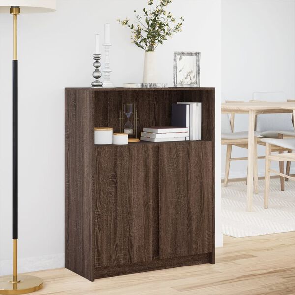vidaXL Buffet avec LED ch&ecirc;ne marron 77x34x100 cm bois d'ing&eacute;nierie