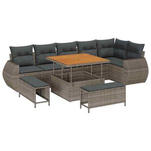 vidaXL Ensemble de canap&eacute; de jardin 9 pcs Gris polyrotin