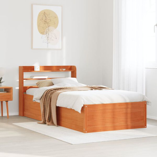 vidaXL Cadre de lit avec t&ecirc;te de lit cire marron 75x190 cm bois de pin