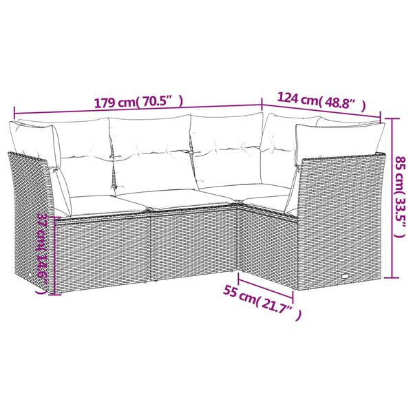 vidaXL Salon de jardin 4 pcs avec coussins noir r&eacute;sine tress&eacute;e