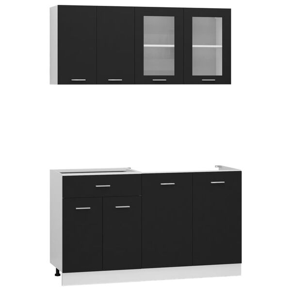 vidaXL Ensemble de 4 meubles de cuisine "Lyon" en bois d'ing&eacute;nierie noir