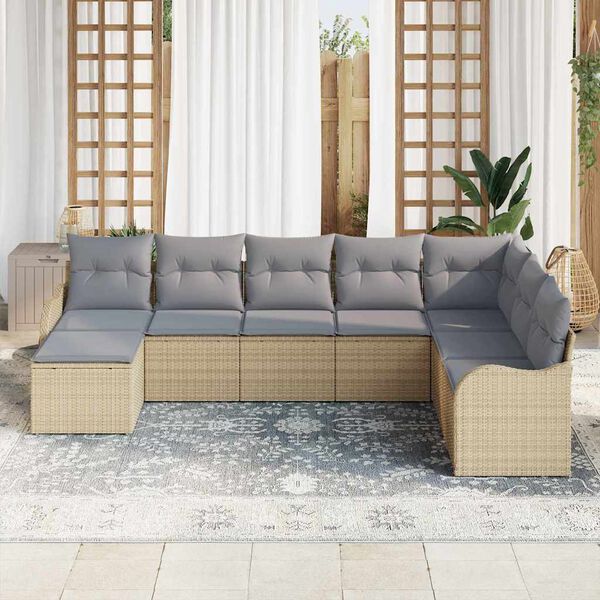 vidaXL Ensemble de canap&eacute; de jardin 8 pcs Beige polyrotin