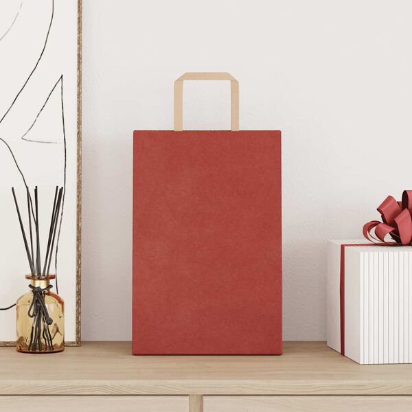 vidaXL Sacs en papier 250 pcs avec poign&eacute;es rouge 21x11x31 cm