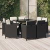 vidaXL Ensemble &agrave; manger de jardin coussins 9pcs R&eacute;sine tress&eacute;e Noir