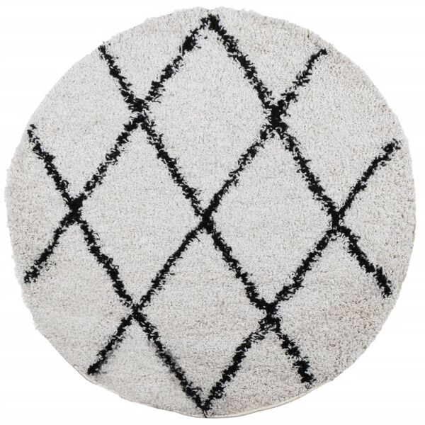 vidaXL Tapis shaggy &agrave; poils longs moderne cr&egrave;me et noir &Oslash; 200 cm