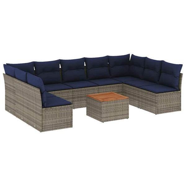 vidaXL Salon de jardin 10 pcs avec coussins gris r&eacute;sine tress&eacute;e