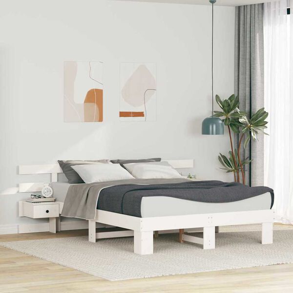 vidaXL Cadre de lit avec t&ecirc;te de lit Blanc 140 x 200 cm Pin massif