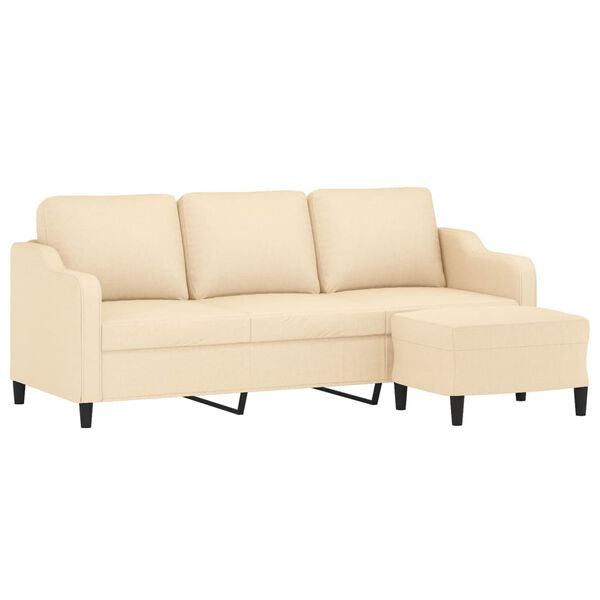 vidaXL Canap&eacute; &agrave; 3 places avec repose-pieds Cr&egrave;me 180 cm Tissu