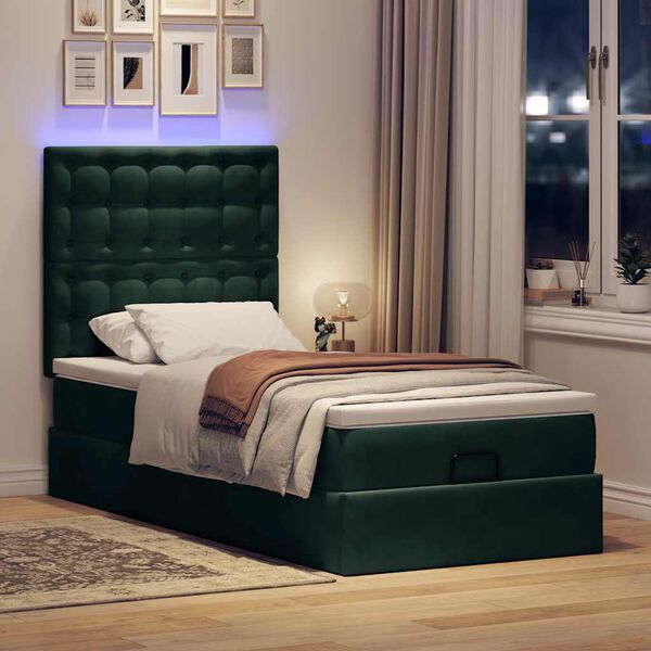 vidaXL Cadre de lit ottoman avec matelas vert fonc&eacute; 90x200 cm velours