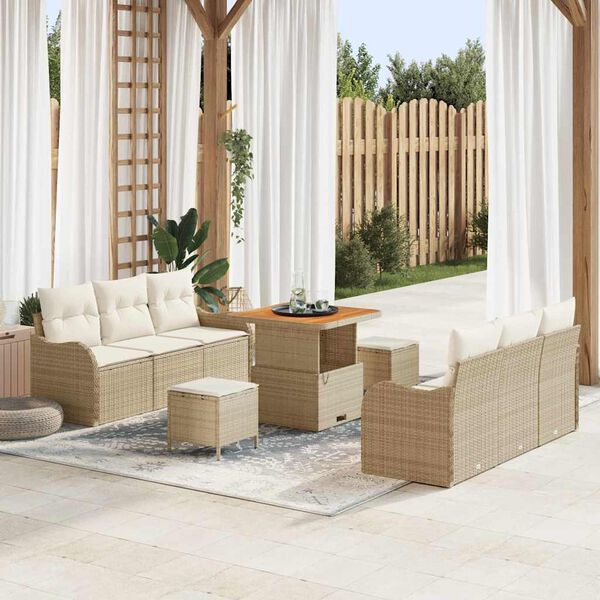 vidaXL Ensemble de canapé de jardin 9 pcs Beige polyrotin