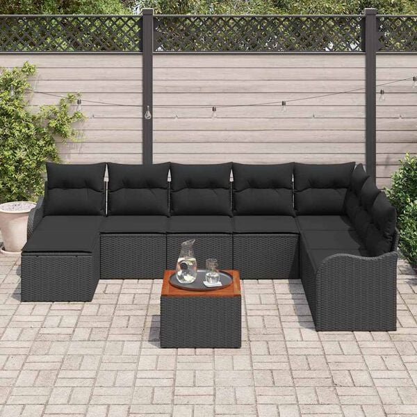 vidaXL Ensemble de canapé de jardin 9 pcs Noir Poly rotin