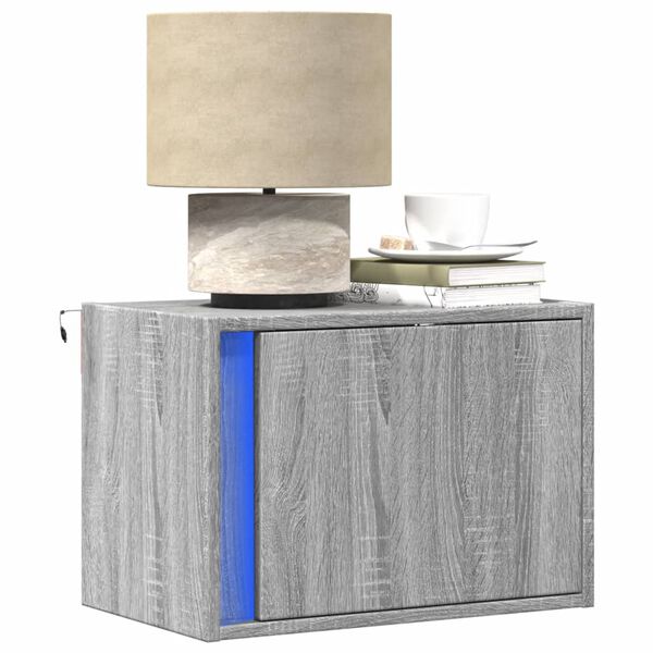 vidaXL Tables de chevet murales avec lumi&egrave;res LED 2 pcs sonoma gris