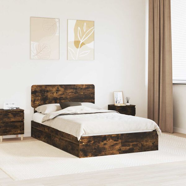 vidaXL Lit de Rangement Ch&ecirc;ne fum&eacute; 120 x 200 cm Bois d'ing&eacute;nierie