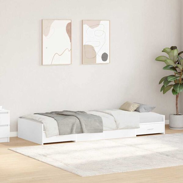vidaXL Cadre de lit avec tiroir Blanc 90 x 200 cm Bois d'ing&eacute;nierie