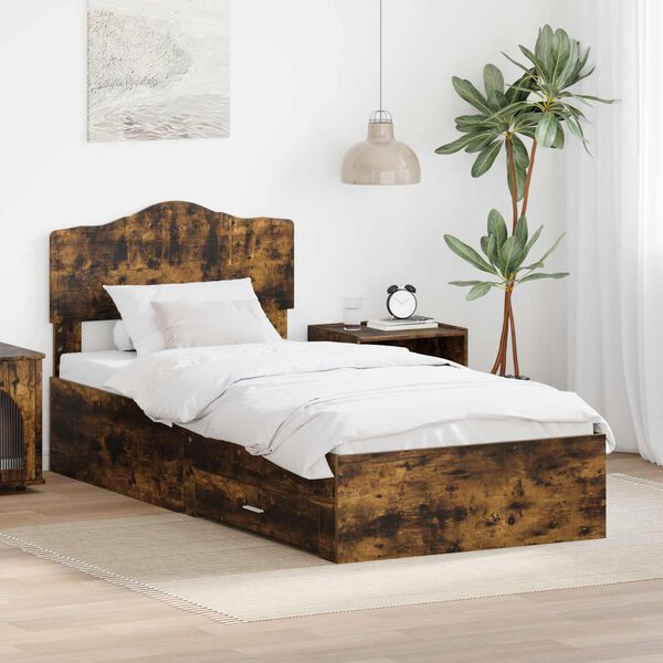 vidaXL Cadre de lit Ch&ecirc;ne fum&eacute; 90 x 190 cm Bois d'ing&eacute;nierie