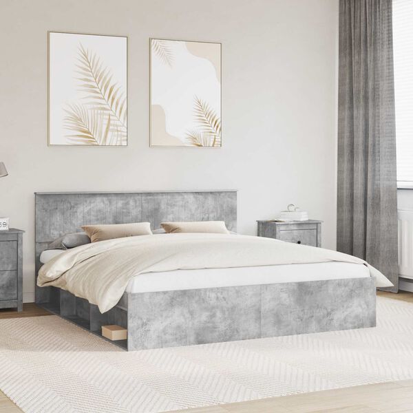 vidaXL Cadre de lit avec t&ecirc;te de lit B&eacute;ton 180 x 200 cm Pin massif