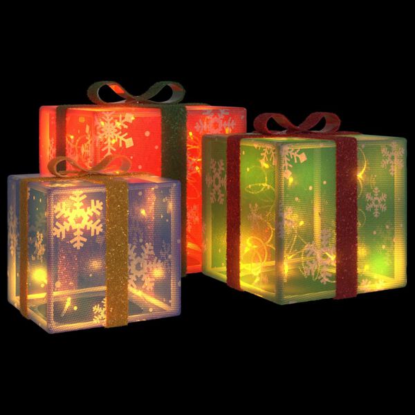 vidaXL Bo&icirc;tes de No&euml;l lumineuses 3 pcs 64 LED blanc chaud