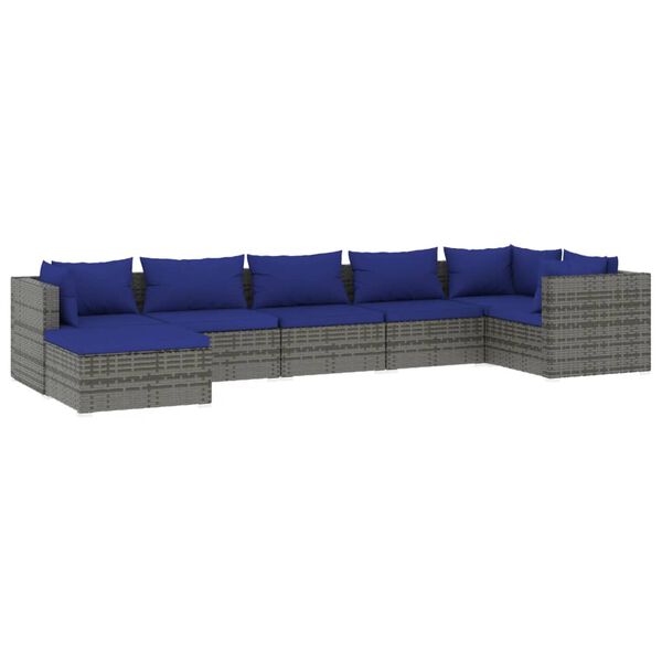 vidaXL Salon de jardin 7 pcs avec coussins r&eacute;sine tress&eacute;e gris