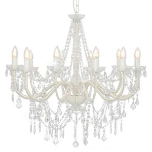 vidaXL Lustre avec perles Blanc 12 ampoules E14