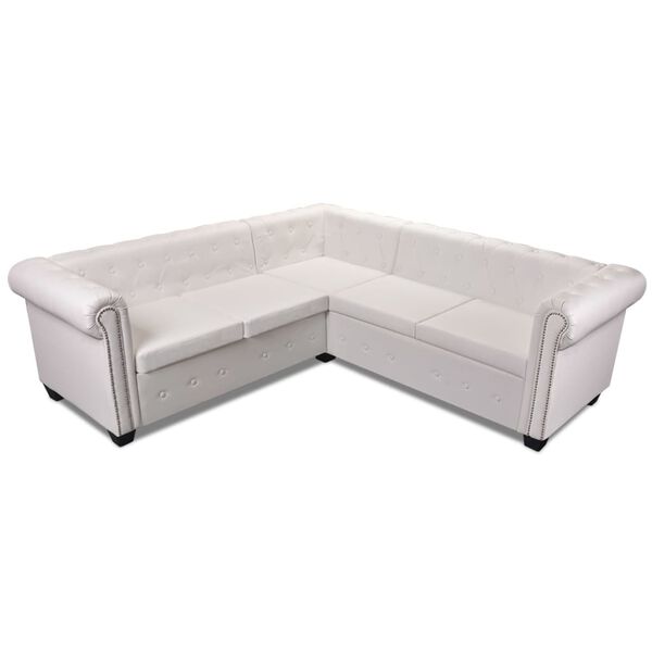 vidaXL Canapé d'angle Chesterfield 5 plc Cuir artificiel Blanc