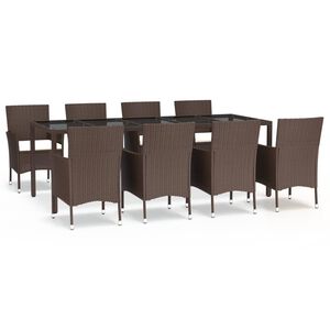 vidaXL Ensemble &agrave; manger de jardin et coussins 9 pcs marron poly rotin
