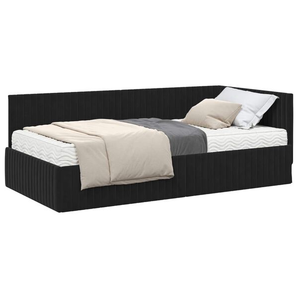 vidaXL Cadre de lit d'angle avec matelas 2 pcs Noir Velours