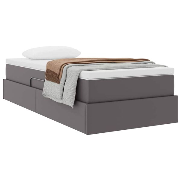 vidaXL Lit avec rangement et matelas Gris 90 x 200 cm Simili cuir