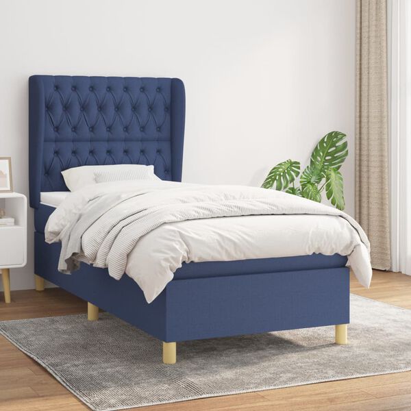 vidaXL Sommier &agrave; lattes de lit avec matelas Bleu 90x200 cm Tissu