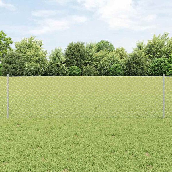 vidaXL Cl&ocirc;ture avec poteau Argent&eacute; 0,6 x 25 m Acier