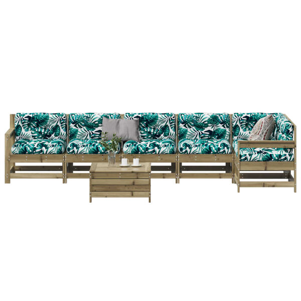 vidaXL Salon de jardin 7 pcs avec coussins bois de pin impr&eacute;gn&eacute;