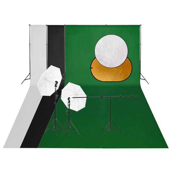 vidaXL Kit de studio photo avec &eacute;clairage toile de fond et r&eacute;flecteur