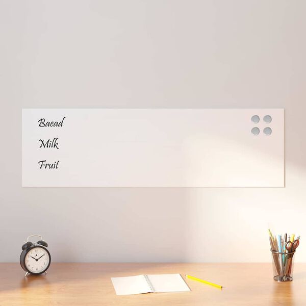vidaXL Tableau noir magn&eacute;tique mural Blanc 100x30 cm Verre tremp&eacute;