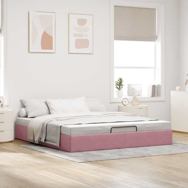 vidaXL Cadre de lit ottoman sans matelas rose 200x200 cm velours