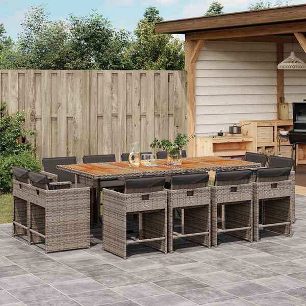vidaXL Ensemble &agrave; manger de jardin coussins 13 pcs gris r&eacute;sine tress&eacute;e
