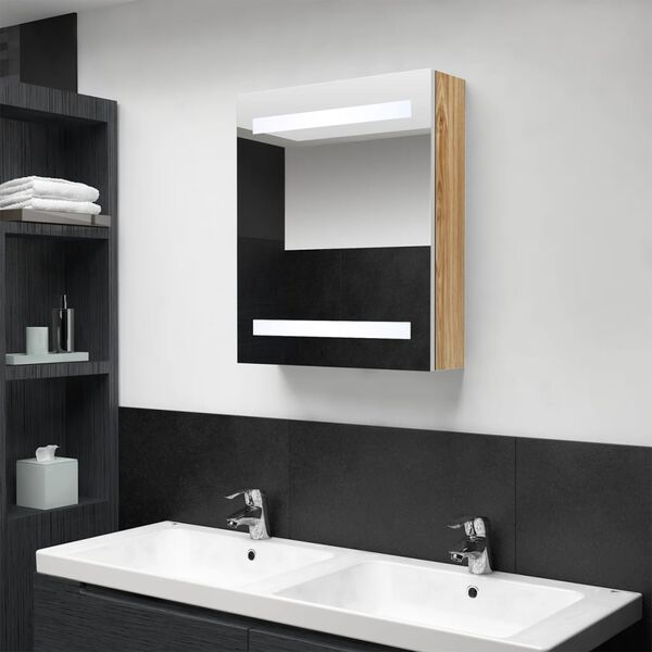 vidaXL Armoire de salle de bain à miroir à LED blanc et chêne