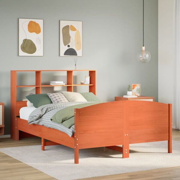 vidaXL Lit biblioth&egrave;que sans matelas cire marron 140x190 cm pin massif