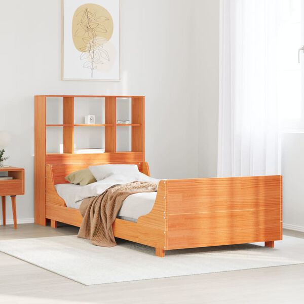 vidaXL Lit biblioth&egrave;que sans matelas cire marron 100x200cm bois massif