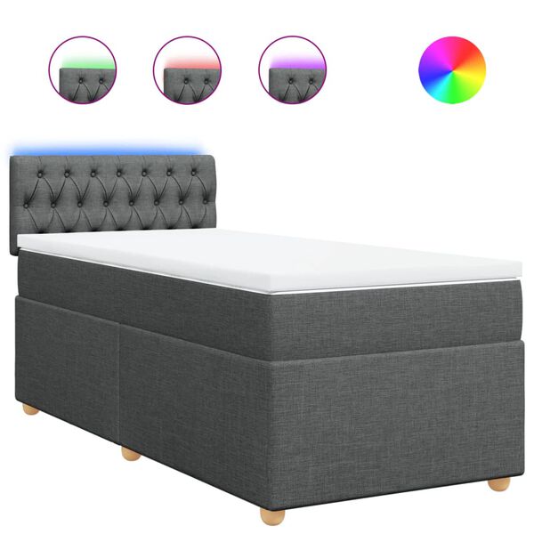 vidaXL Sommier &agrave; lattes de lit avec matelas Gris fonc&eacute; 90x200 cm Tissu