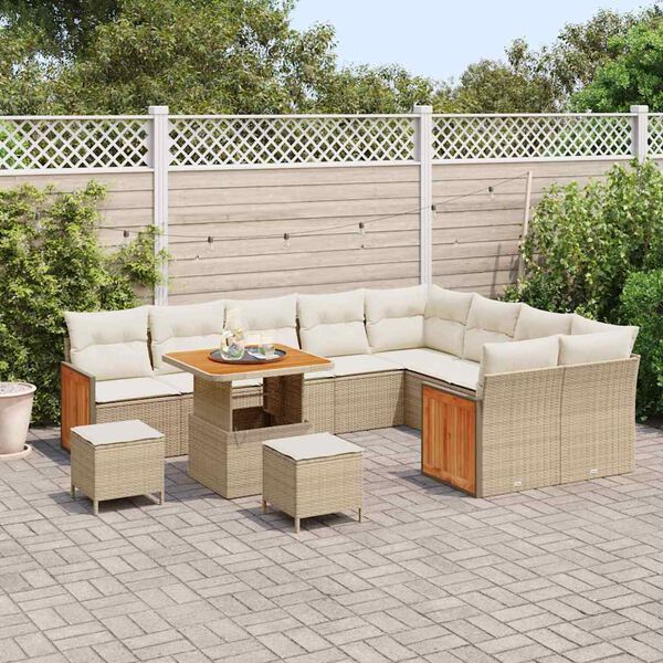 vidaXL Ensemble de canap&eacute; de jardin avec coussin 12 pcs Beige et cr&egrave;me