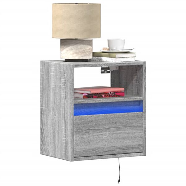 vidaXL Table de chevet murale avec lumi&egrave;res LED sonoma gris